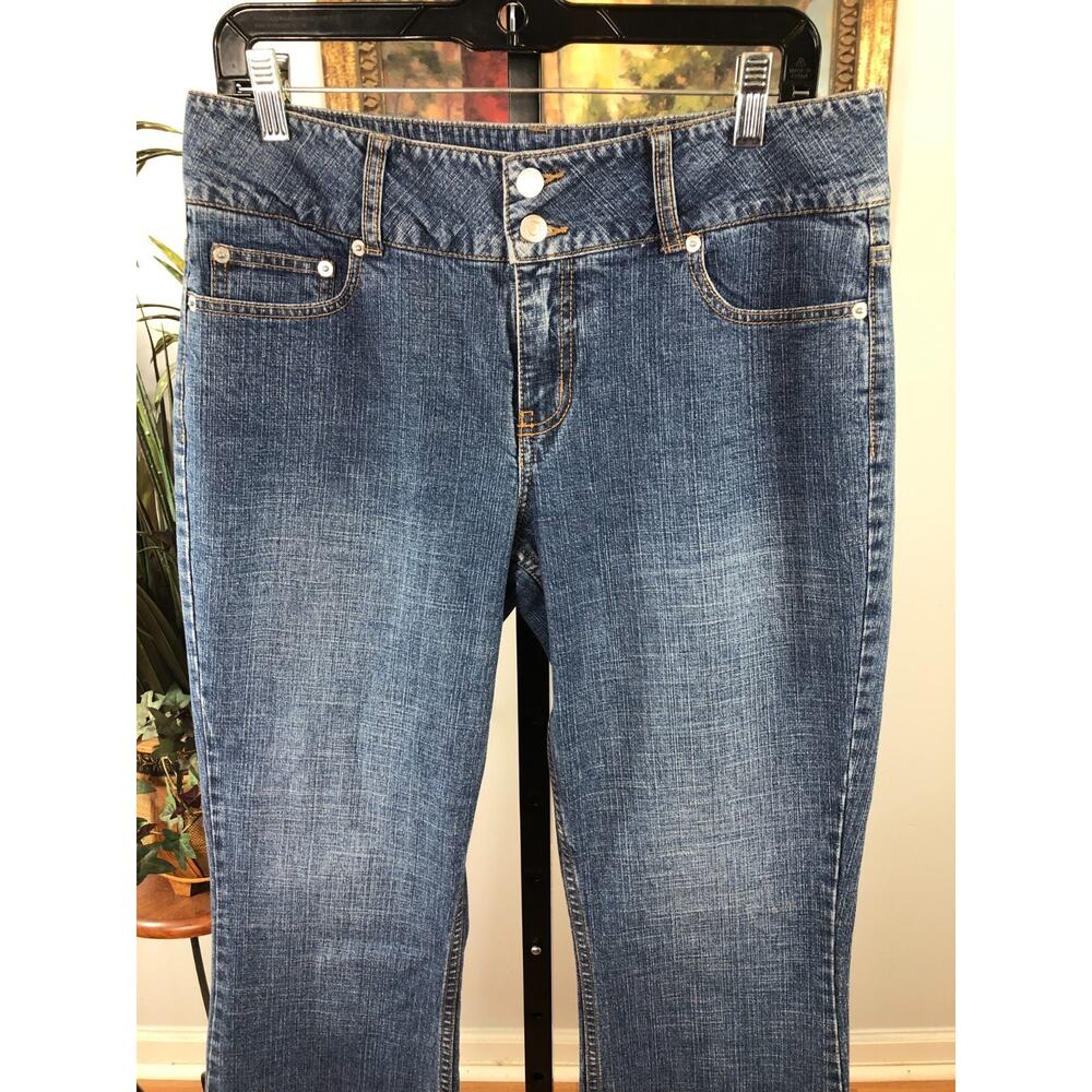 London Jeans Women's Size 10 Blue Denim Bootcut Double Button Streetwear Lined - Picture 2 of 9